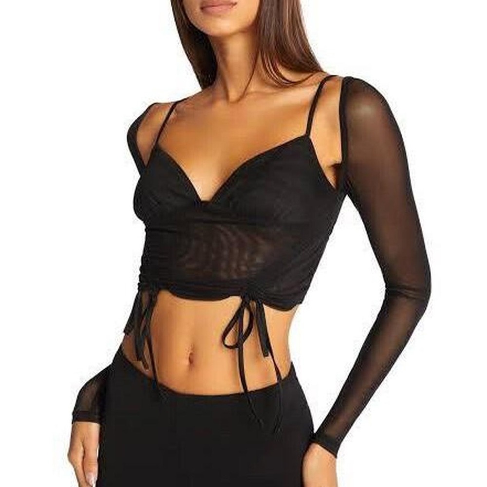 I.AM.GIA Black Sheer Long Sleeve Crop Top